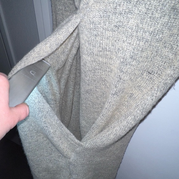 Knit Sweater Mini Dress Tan Kangaroo Pouch Pocket Size Small Just Pleat It Dress - Picture 5 of 10